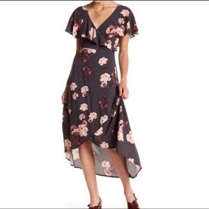 Jolt gray and pink floral romantic ruffle dress